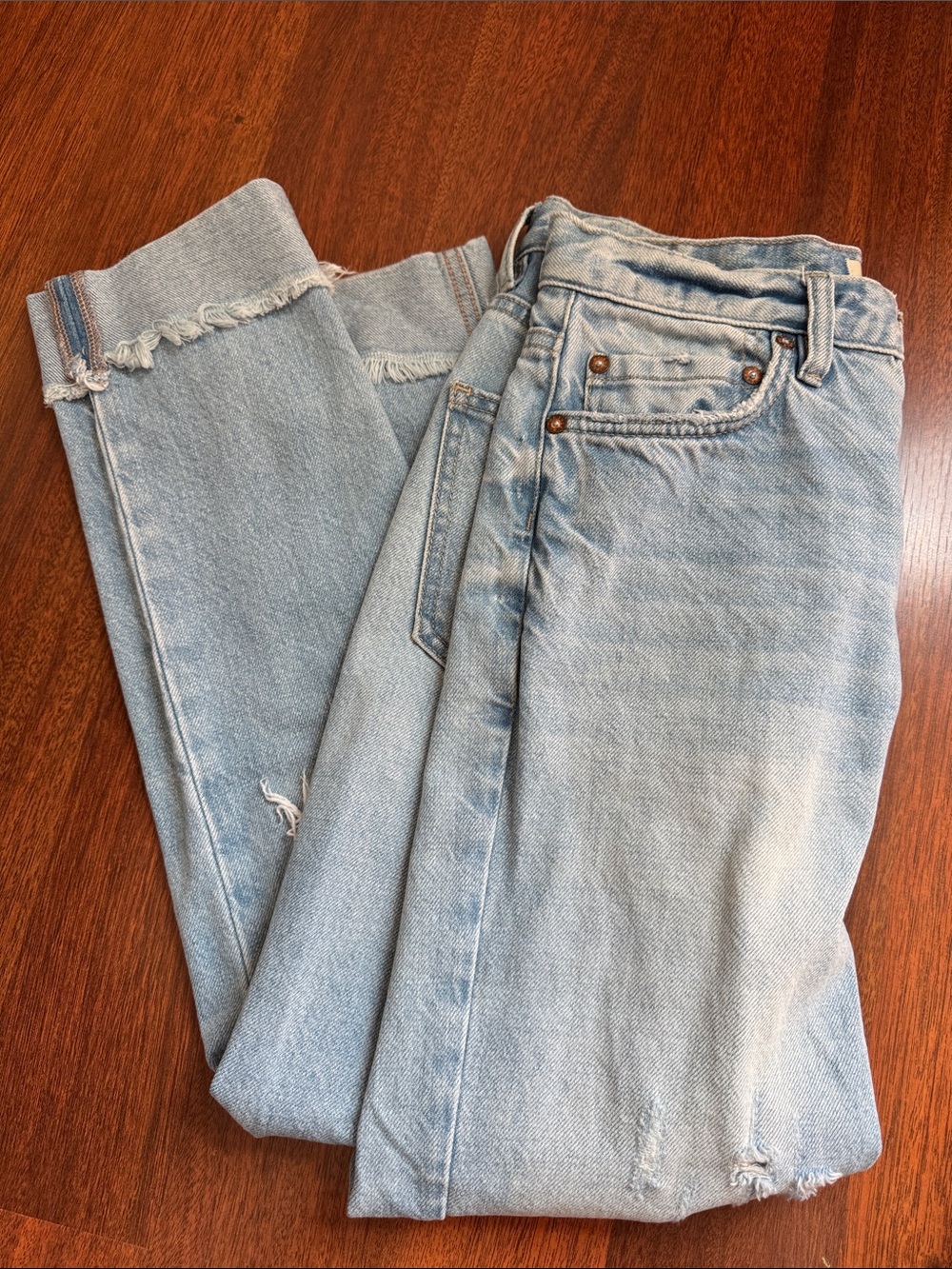 We The Free Light Wash Denim Distressed Slim Straight Jeans